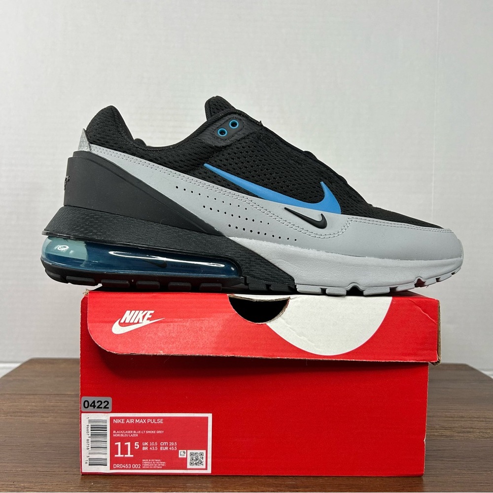 Nike Air Max Pulse Sneakers Black Grey Laser Blue Size M11.5/W13